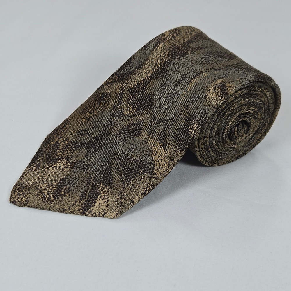 Damon All Silk Vintage Brown Gold Textured Pattern Necktie 3.25" x 58.5" - Picture 1 of 12